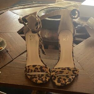 Yoki Leopard Print Ankle Strap Heels